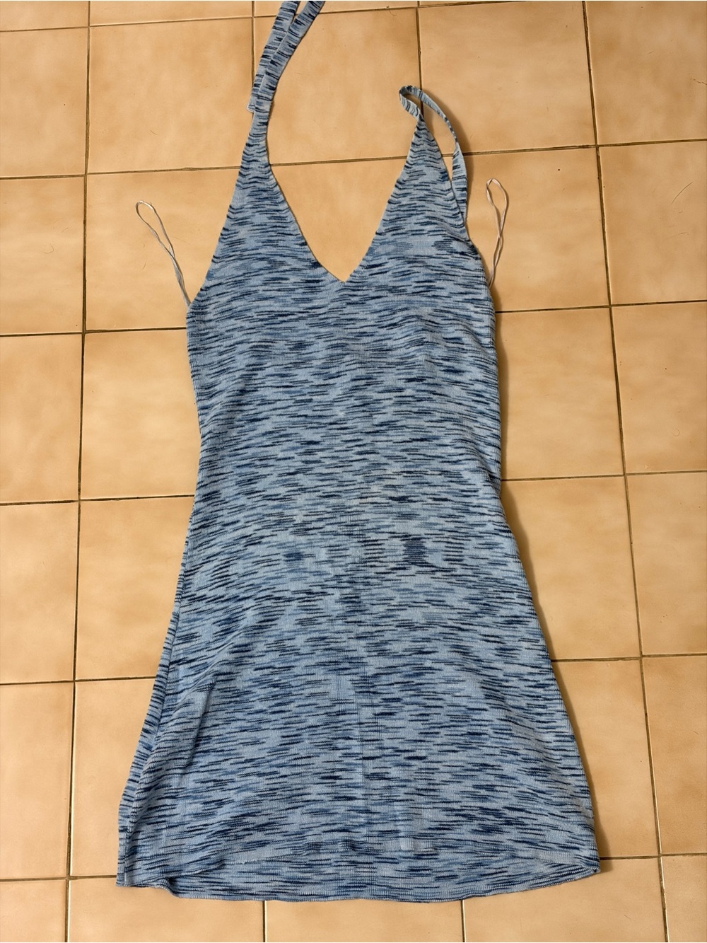 Aeropostale Light Blue Space-Dye V-Neck Halter Mini Dress